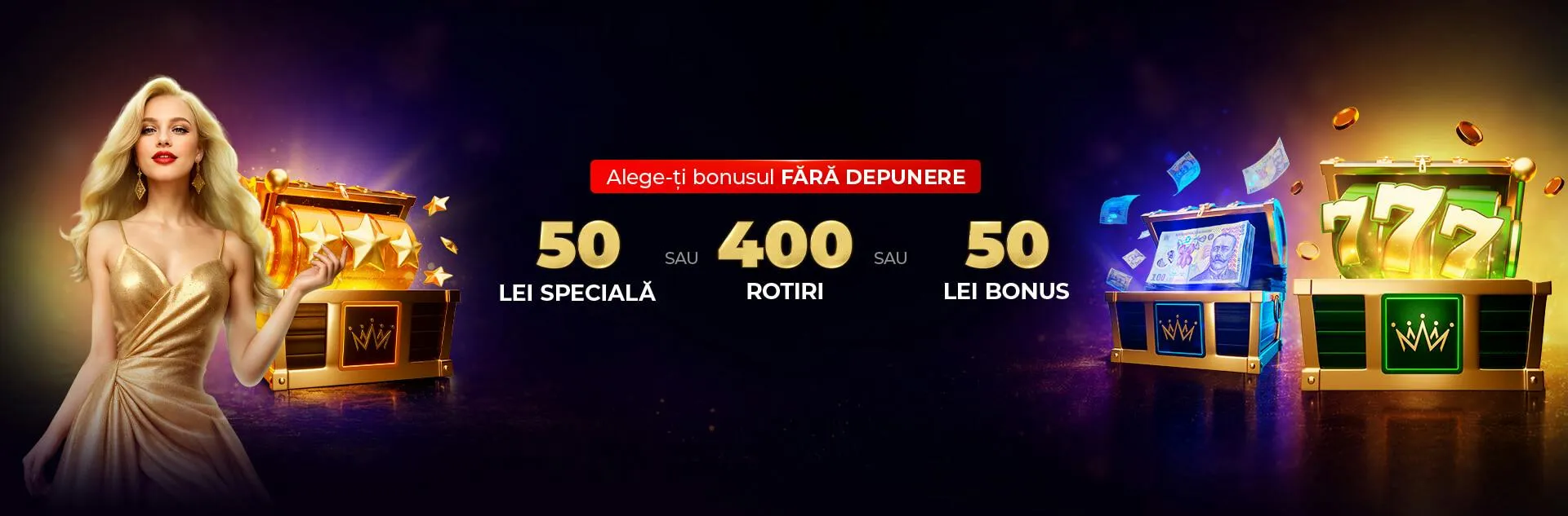 Princess Casino Romania – bonus fără depunere la alegere: 50 lei specială, 400 rotiri sau 50 lei bonus